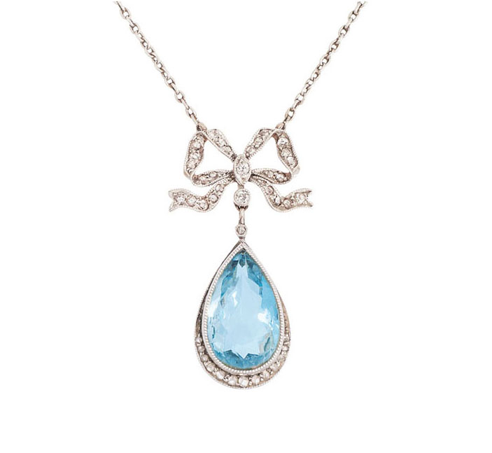 An Art-Nouveau aquamarine diamond necklace
