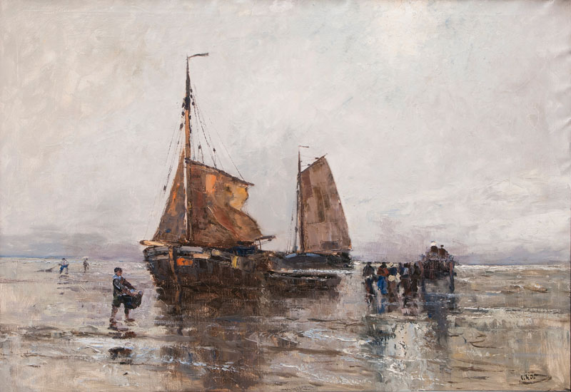 Fishermen with their Boats on the Beach