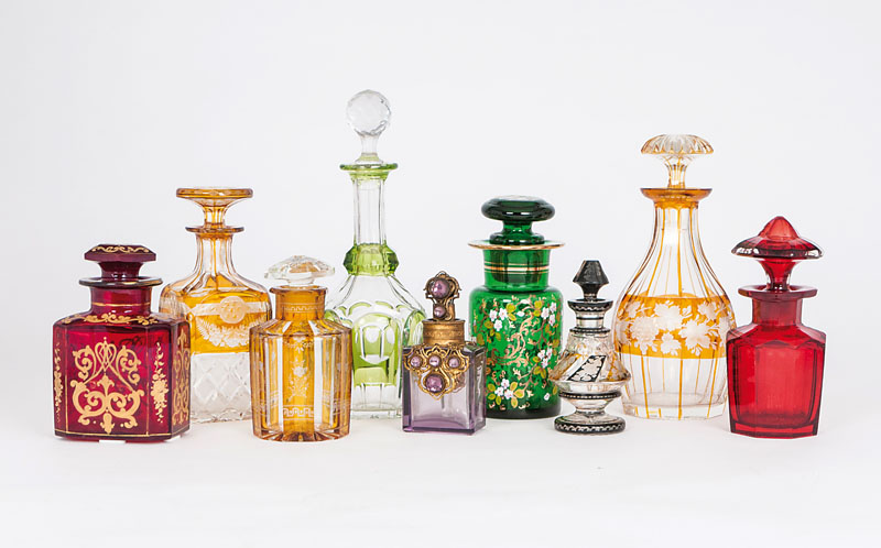 A set of 9 Biedermeier glass decanter