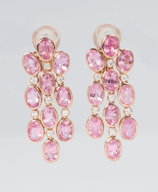 A pair of tourmaline diamond earpendants