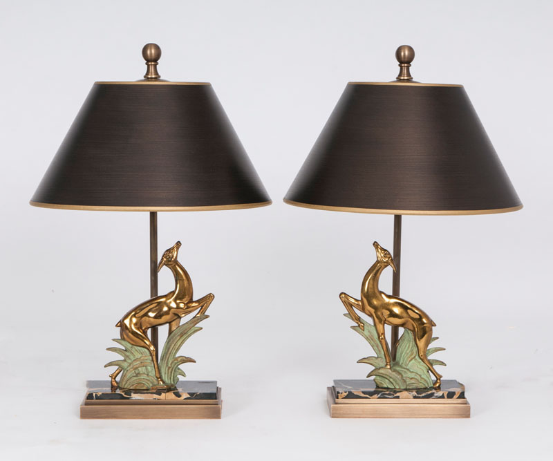 Paar Art-Déco-Tischlampen 'Gazellen'