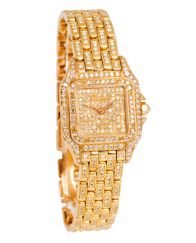 Damen-Armbanduhr 'Santos' von Cartier mit Diamant-Besatz