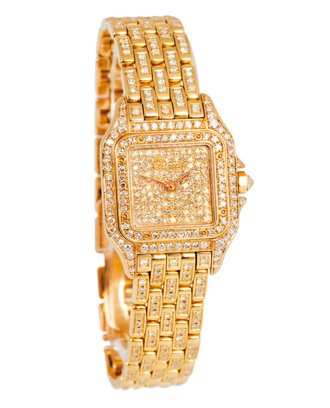 Damen-Armbanduhr 'Santos' von Cartier mit Diamant-Besatz Damen-Armbanduhr 'Santos' von Cartier mit Diamant-Besatz