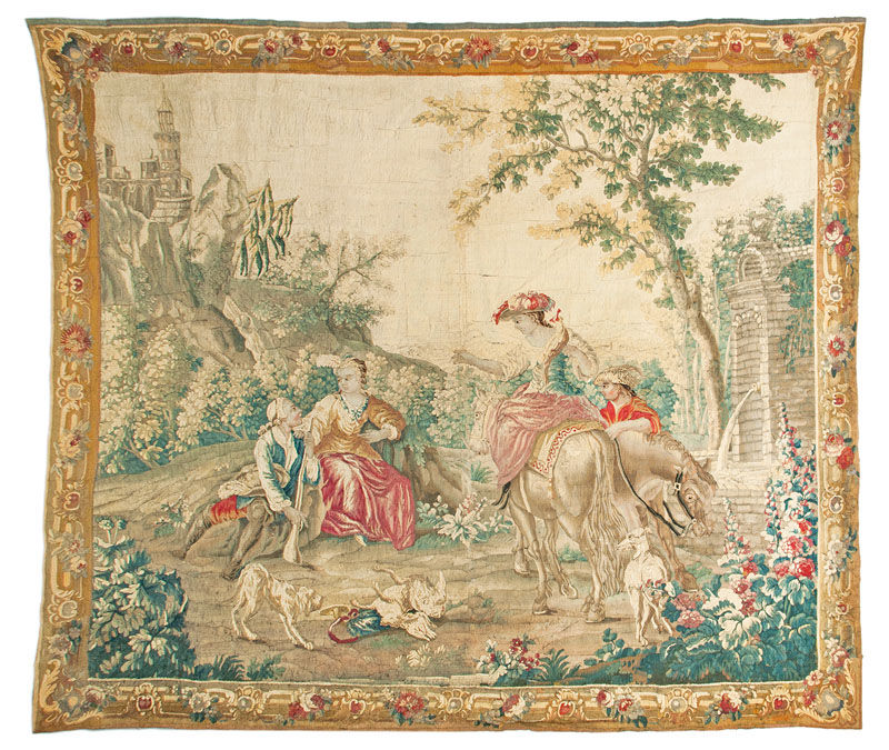 A hug tapestry 'Gallant Rococo scene'