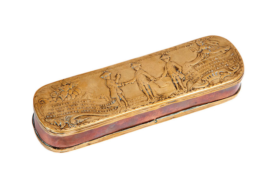 Johann Heinrich Hamer - An Iserlohner tobacco box with conclusion of pease scene An Iserlohner tobacco box with conclusion of pease scene