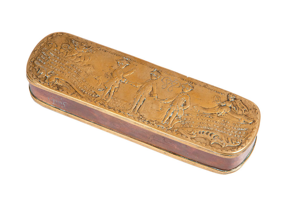 Johann Heinrich Hamer - An Iserlohner tobacco box 'Peace from Hamburg' An Iserlohner tobacco box 'Peace from Hamburg'