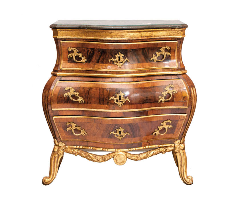 A parcel-gild bombe commode in the manner of the successful Mathias Ortmann
