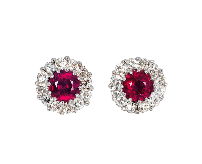 A pair of ruby diamond earstuds