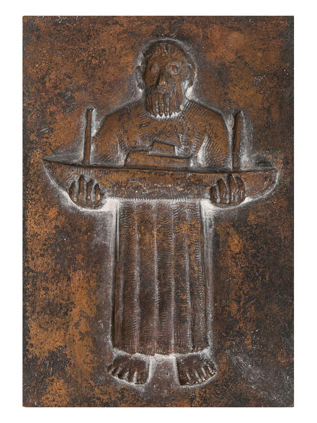 A bronze relief 'Petrus mit Schiff'