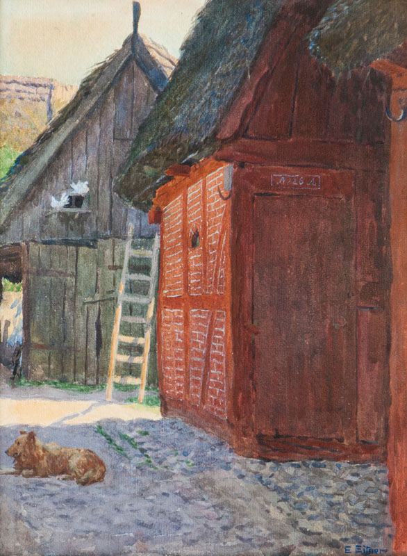 Ernst Eitner - Hofidyll mit Hund Hofidyll mit Hund