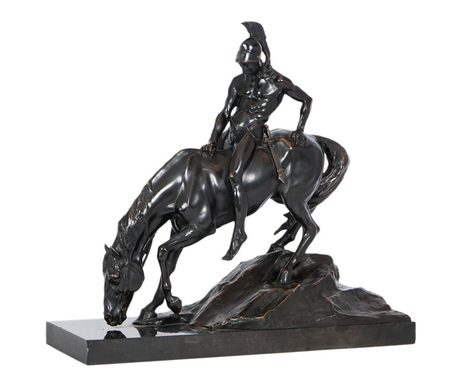 A bronze figure 'Equestrian on horseback'