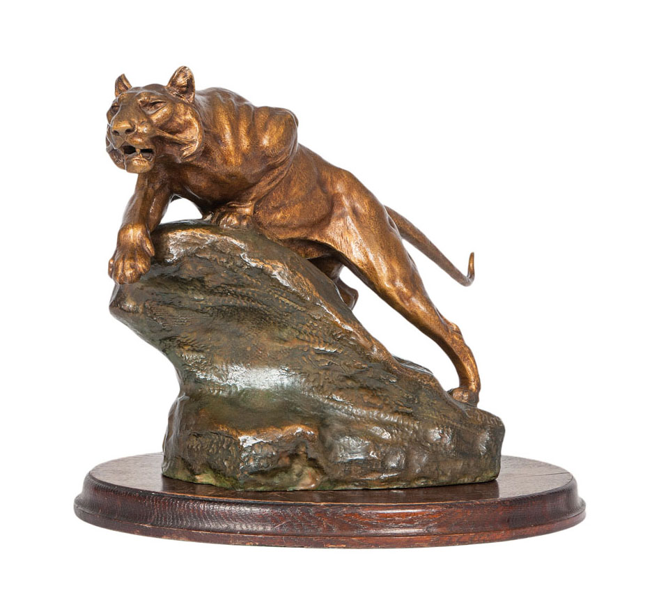 A bronze sculpture 'attacking panther'