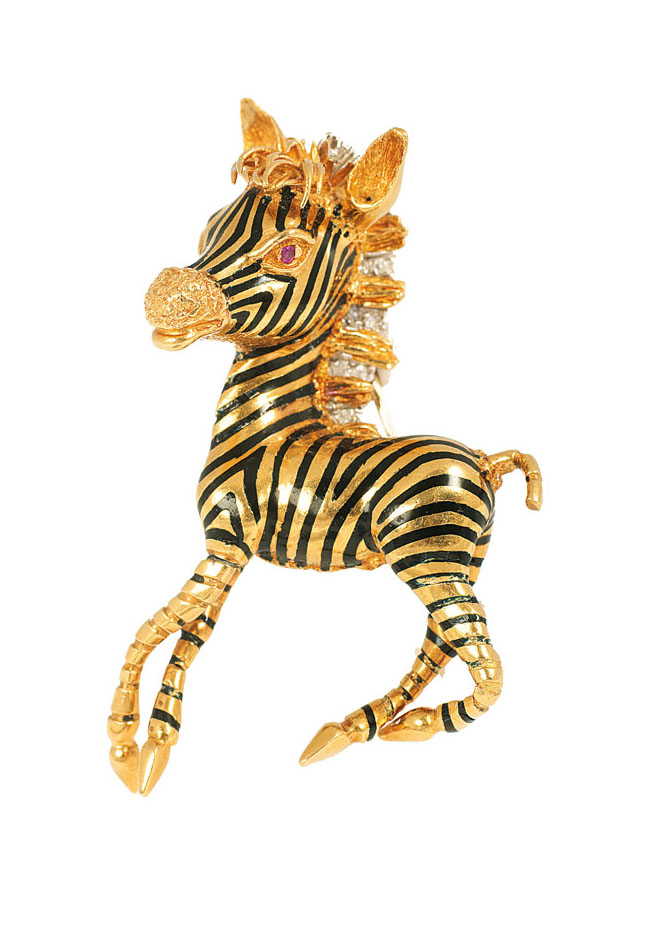 Außergewöhnliche Goldbrosche 'Zebra'