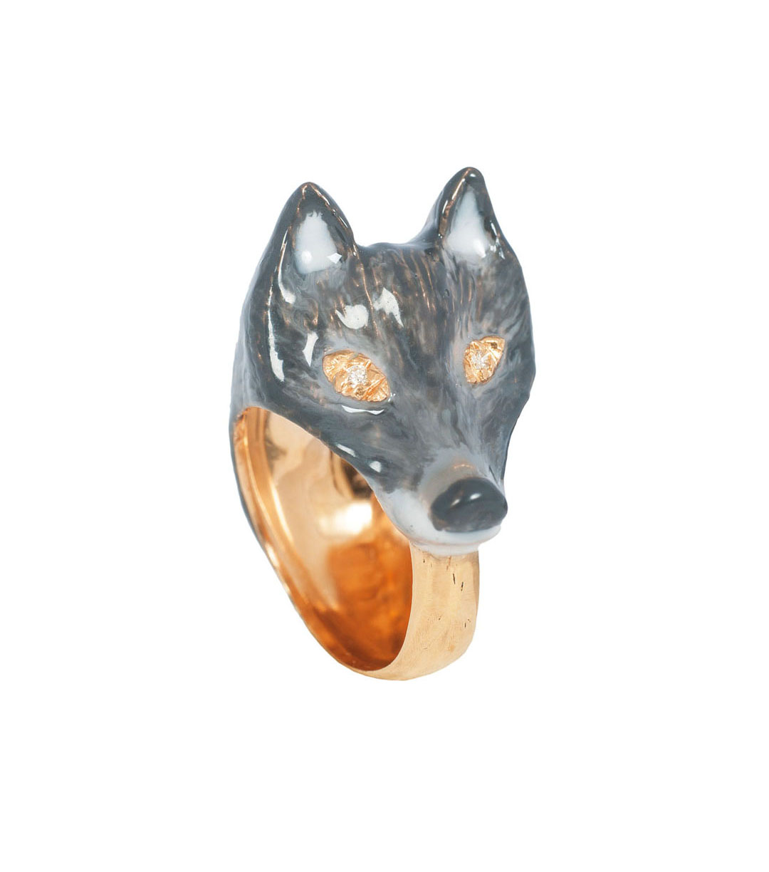 Seltener Ring mit Tiermotiv 'Wolf'