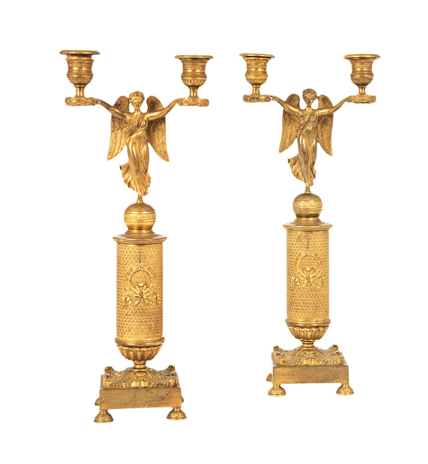 A pair of Empire candelabra with Victoria figures