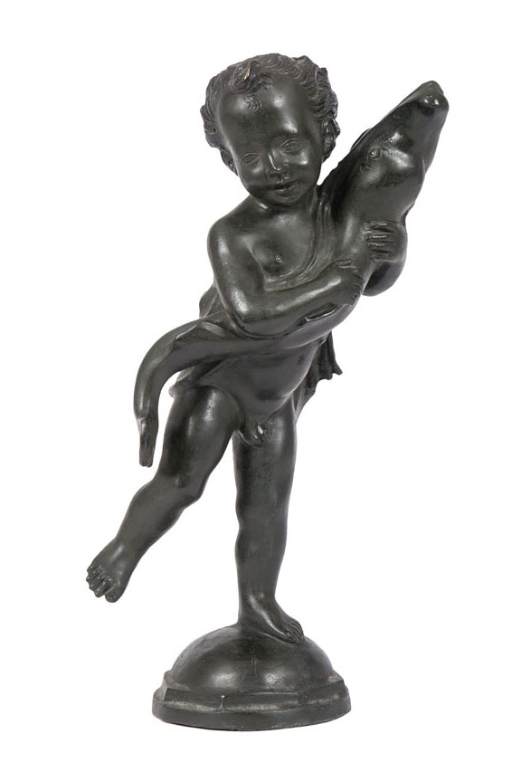 A bronze sculpture 'putto with dolfin'