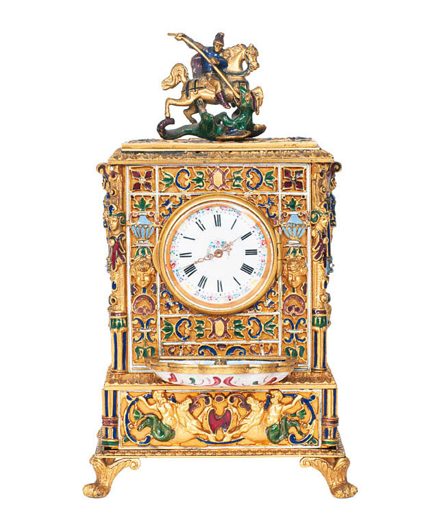 An extraordinary miniature table clock 'Saint Georg'