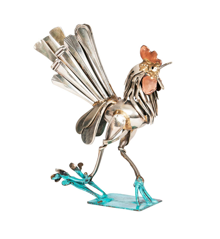 A cutlery sculpture 'cock'