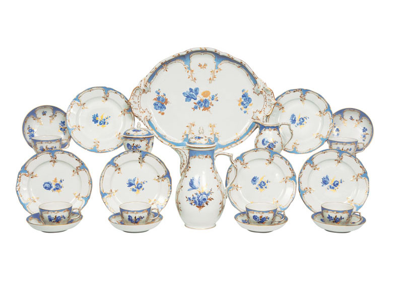 A coffee service 'Bleu mourant' for six persons
