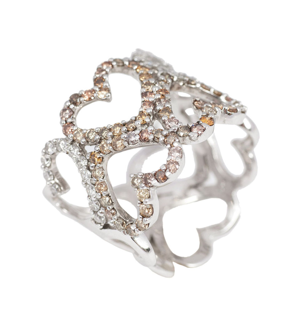 A diamond ring with heart ornament