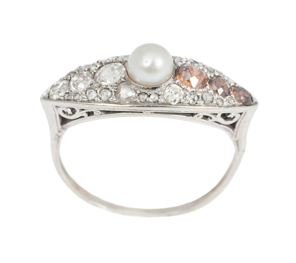 A petite Art-Nouveau diamond pearl ring