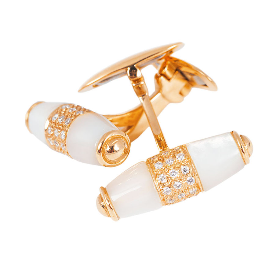 A pair of diamond mother-of-pearl cufflinks