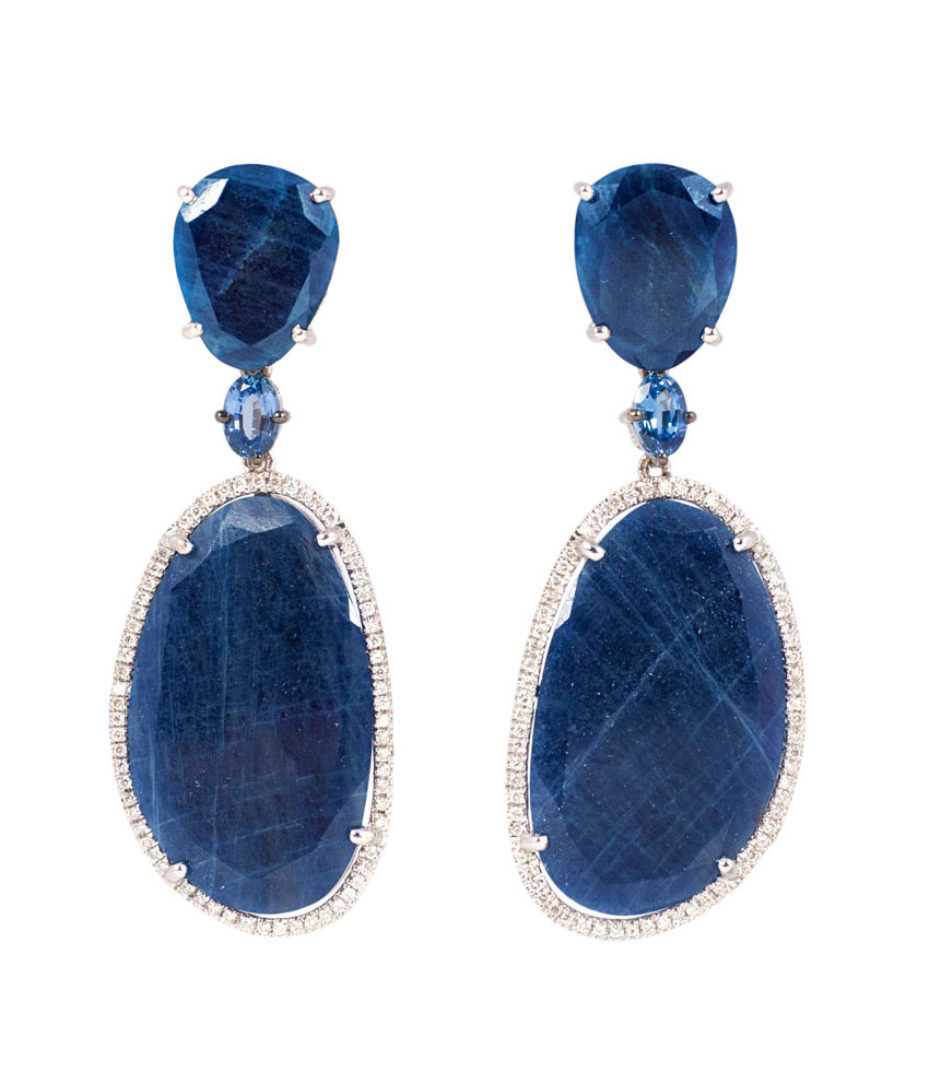 A pair of highcarat sapphire diamond earpendants