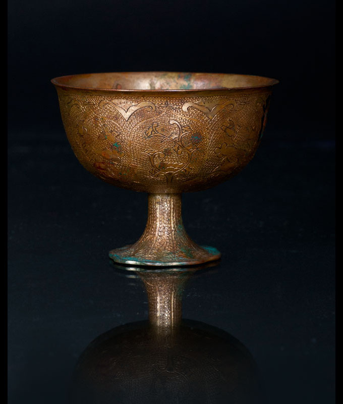 A Tang style bronze stem bowl