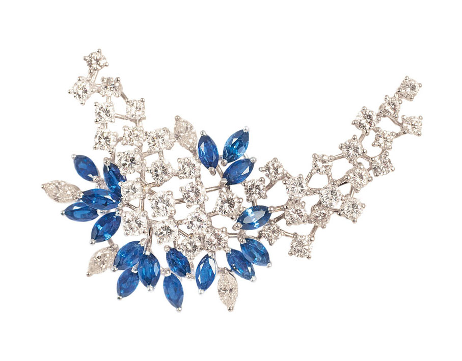 Feine Diamant-Brillant-Saphir-Brosche Feine Diamant-Brillant-Saphir-Brosche