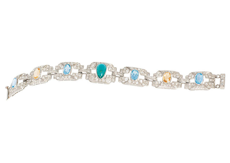 Art-déco  aquamarine bracelet with diamonds