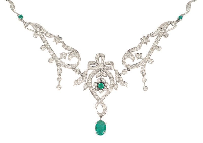 A fine diamond emerald necklace