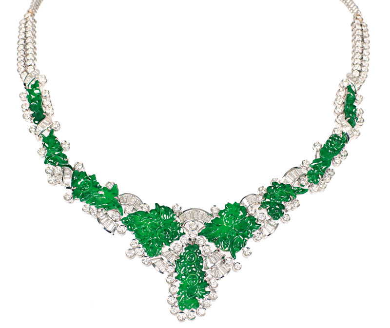 A highcarat, colourful jadeite diamond necklace