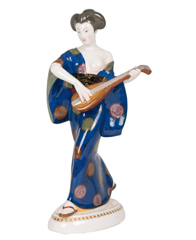 Adolf Amberg - Japanese woman with mandolin as part of the important centrepiece 'The wedding procession' Japanese woman with mandolin as part of the important centrepiece 'The wedding procession'