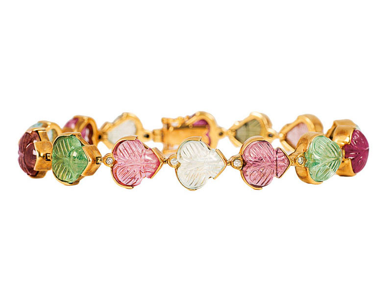 A colourful precious stone bracelet with diamonds
