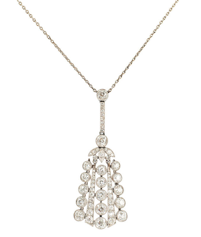 An Art Nouveau diamond pendant with necklace