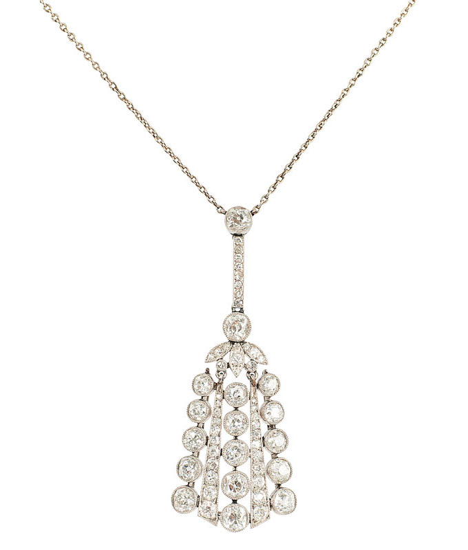An Art Nouveau diamond pendant with necklace An Art Nouveau diamond pendant with necklace