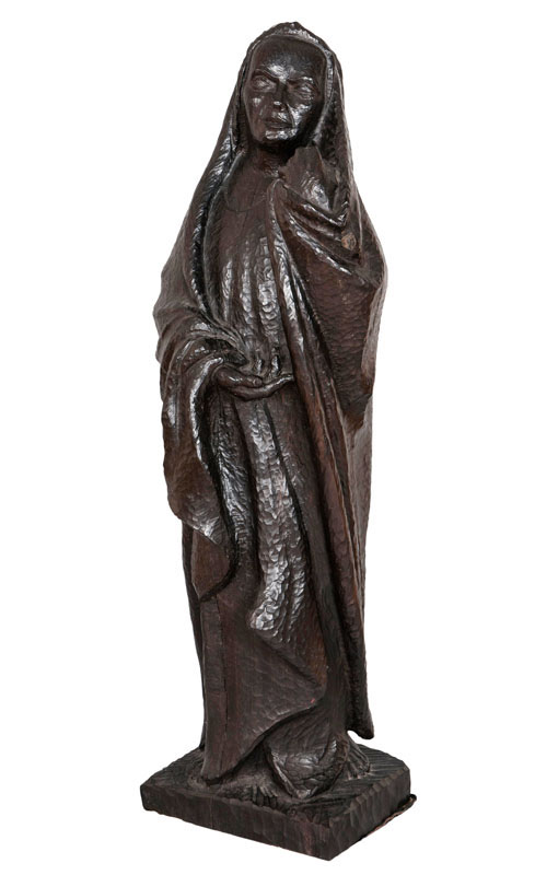 An expressive wooden sculpture 'Draped figure'
