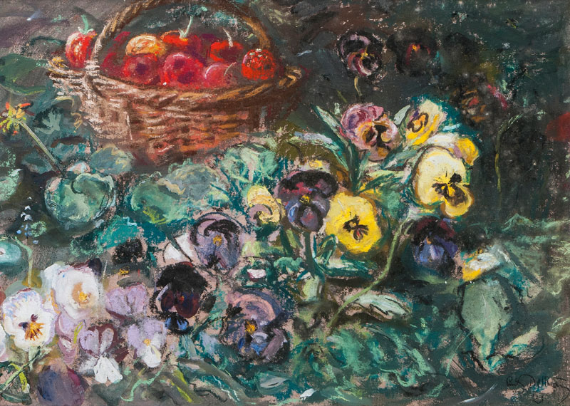Pansies and Fruits in a Basket