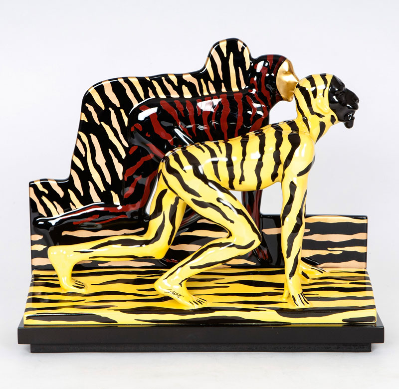 A porcelain object 'tigerman' black/yellow