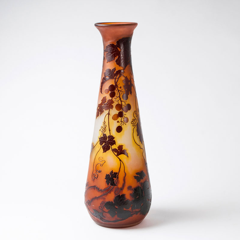 A splendid Art Nouveau glass cameo vase with grape wine