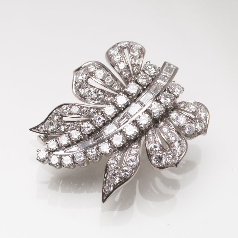A foliage diamond clip brooch