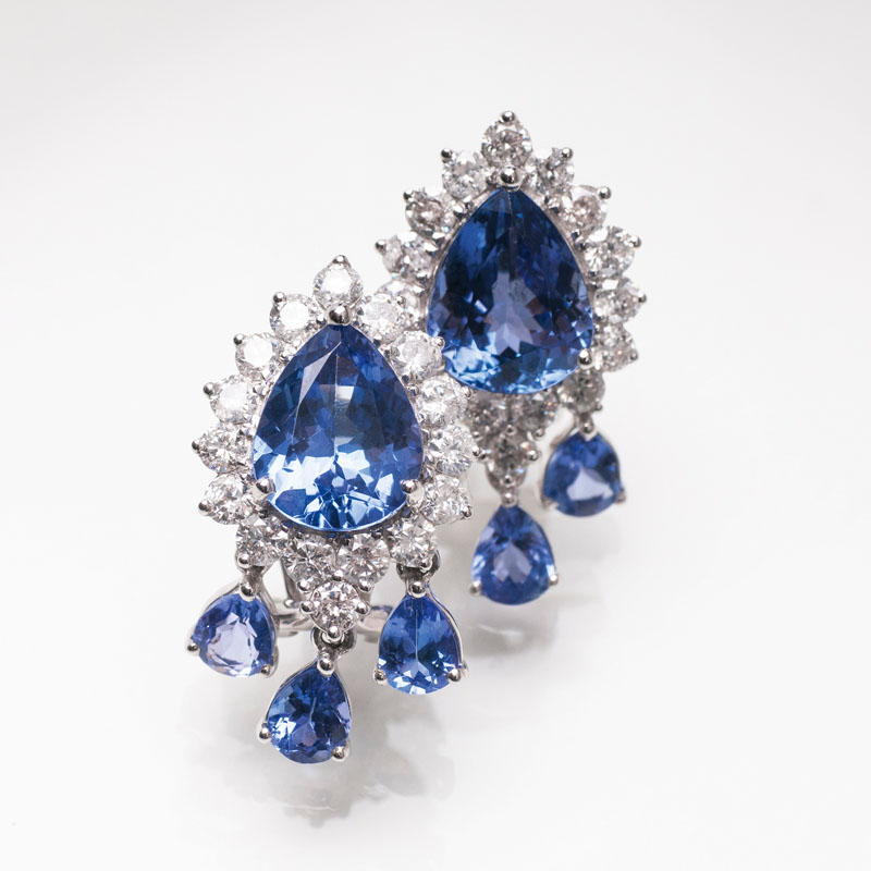 A pair of tanzanite diamond earrings