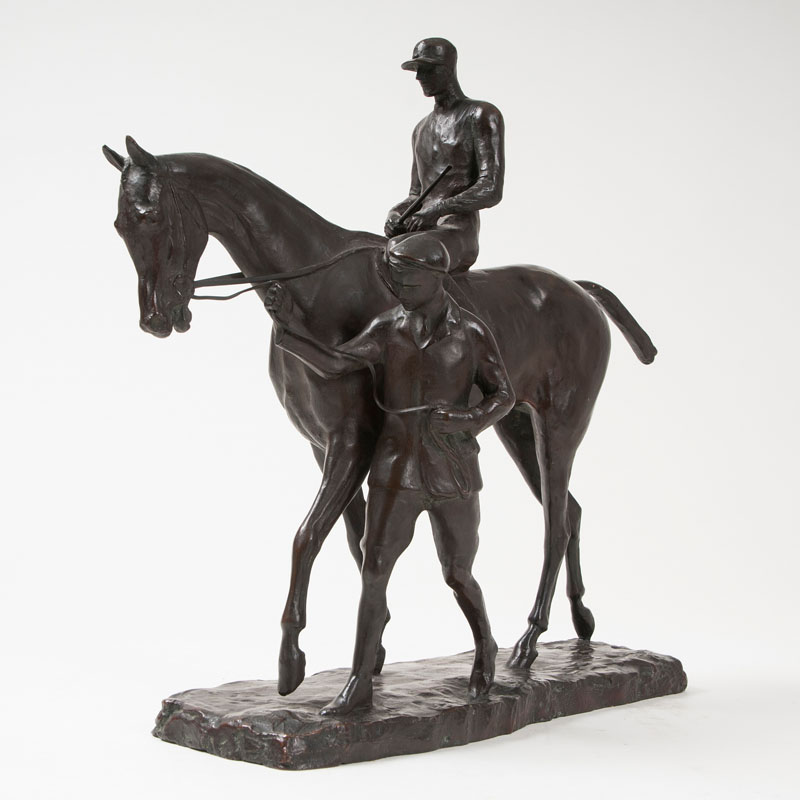 Bronze-Skulptur 'Jockey auf Pferd'