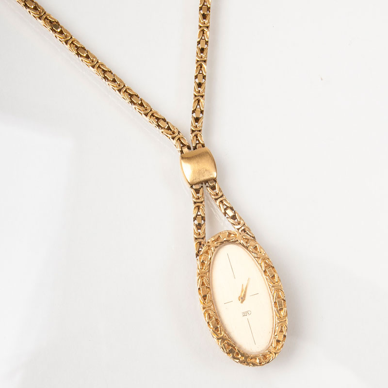 A long golden necklace with watch-pendant by 'Cito'