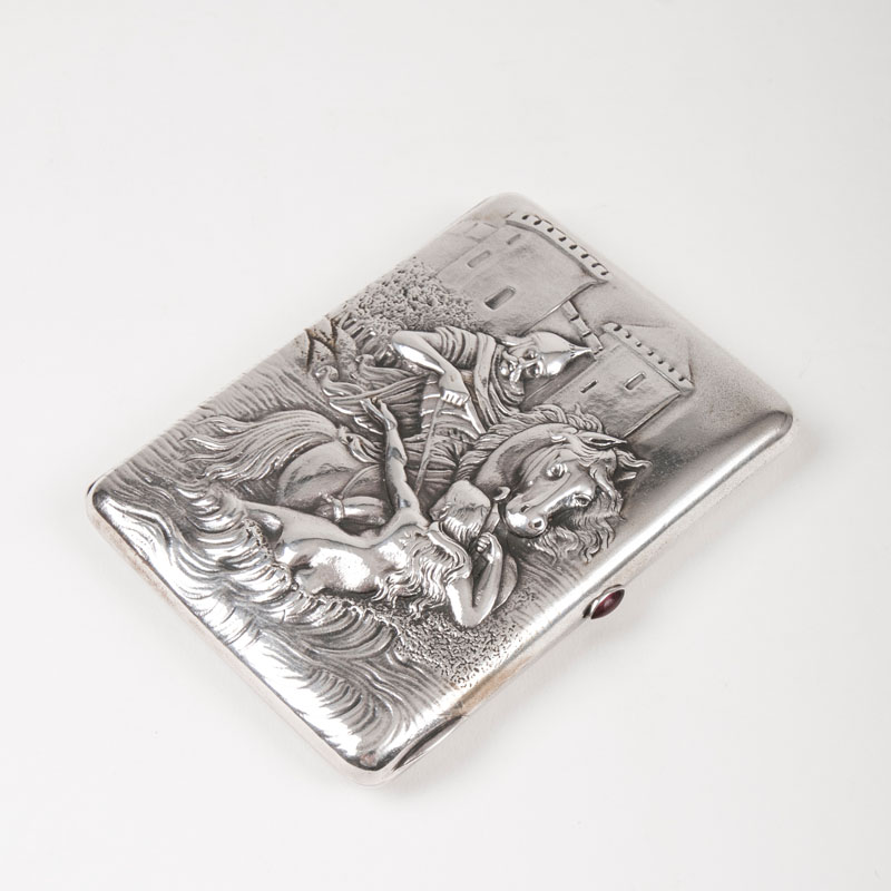 A russian cigarette case 'Knight and Mermaid'