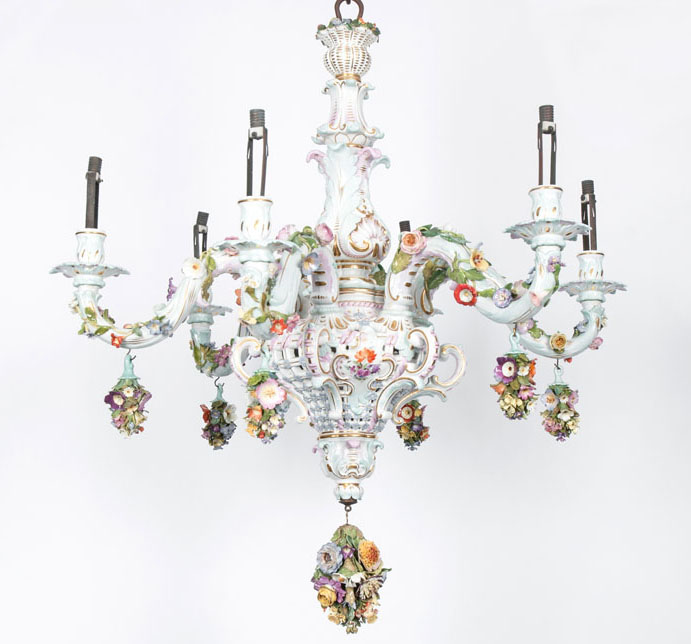 A Meissen chandelier with rich sculptural flower work