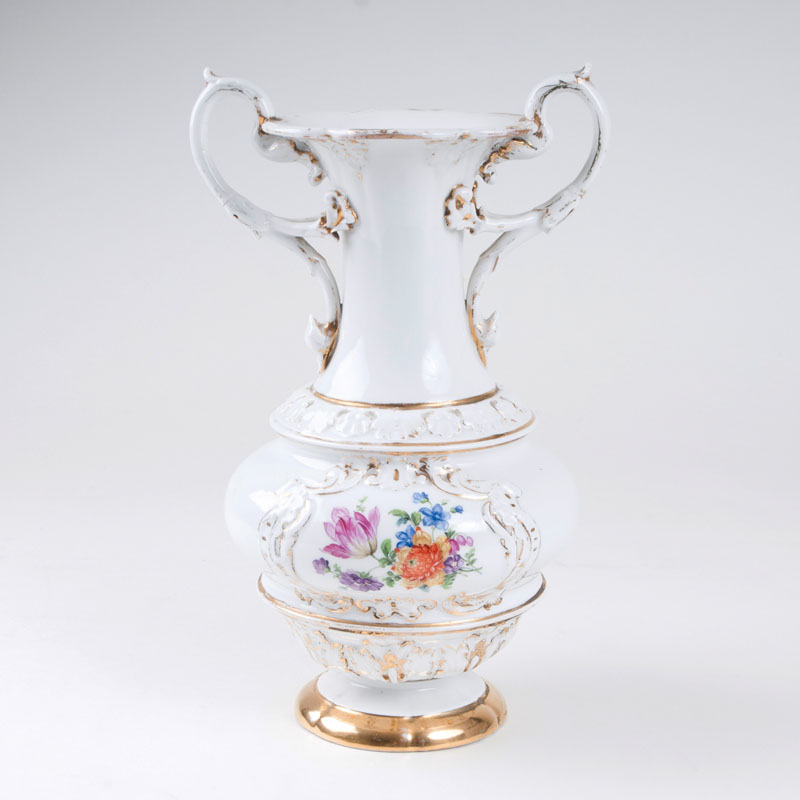 A double handle vase with flower painting