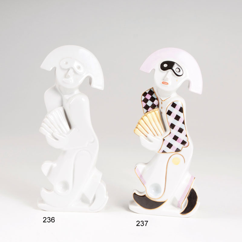 A porcelain figure 'harlequin with fan'