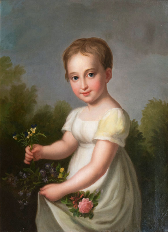 Portrait eines Mädchens mit Blumen im Kleid