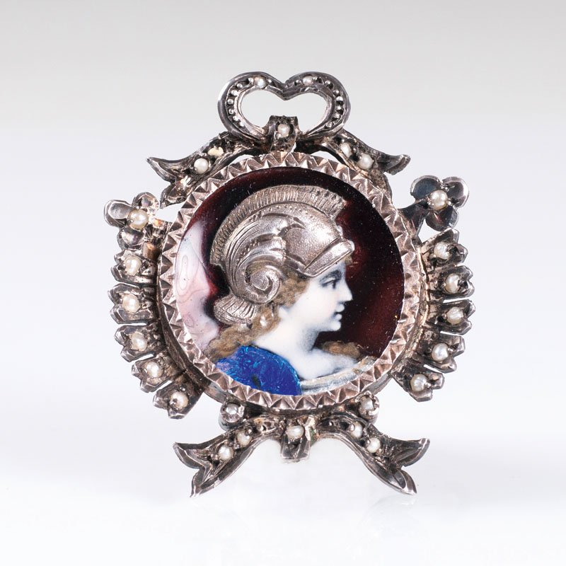 A french enamel brooch with image of Goddess Athena